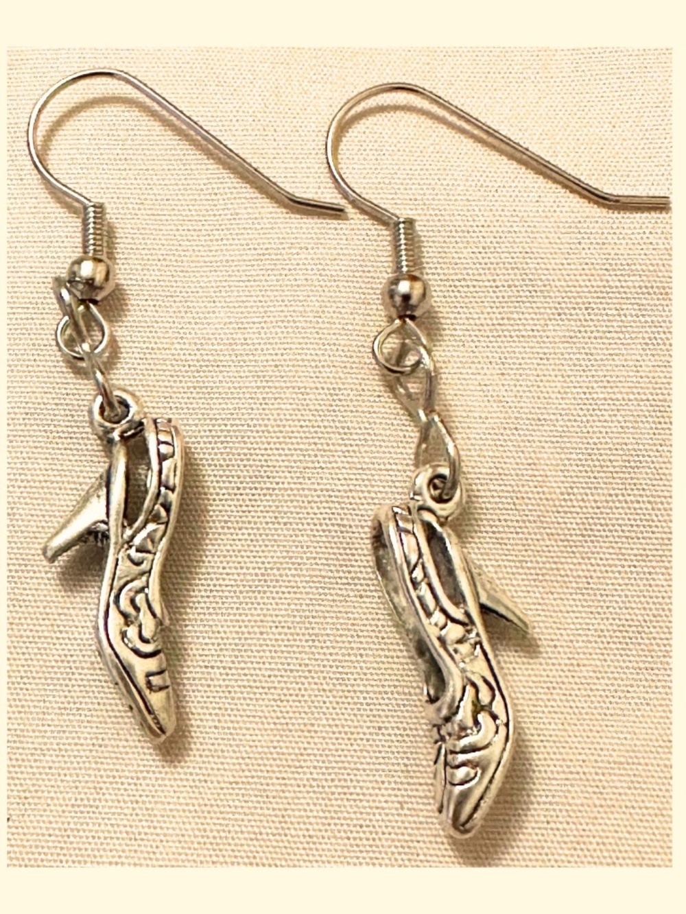 Handmade Stainless Steel Hook High Heel Shoe Dangle Earrings Silver Tone Gift